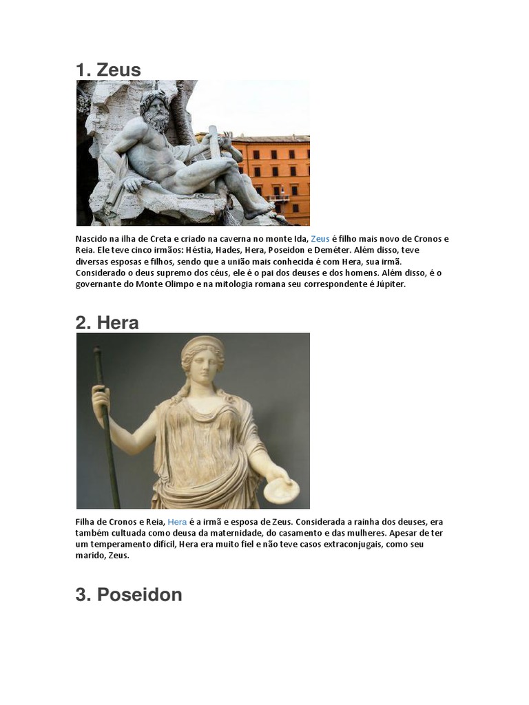 Uma Introdução Aos Principais Deuses Da Mitologia Grega Pdf Zeus Hera