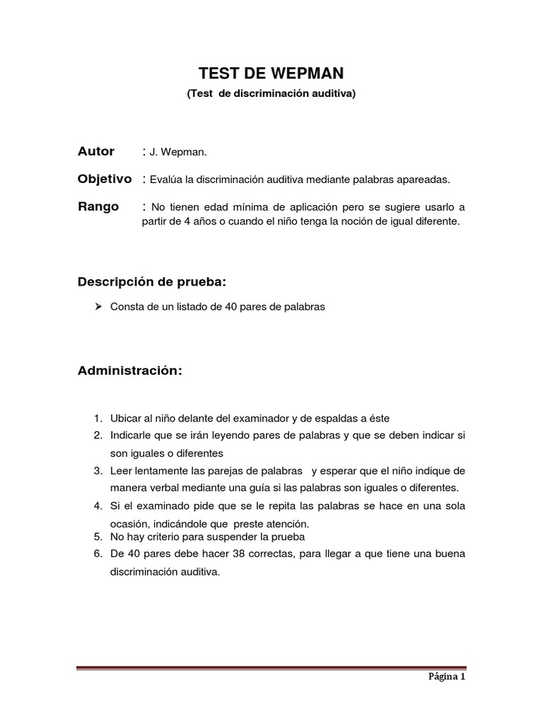 Test de Discriminación Auditiva Wepman | PDF | Salud y bienestar