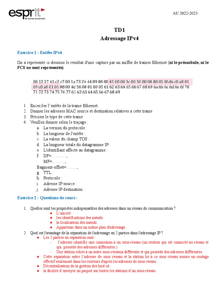 Exercice sur l'Adressage IPv4 | PDF | Protocoles Internet | Adresse IP