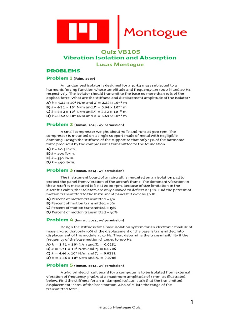 Vibration Isolation and Absorption Solved Problems | PDF | Mechanics ...