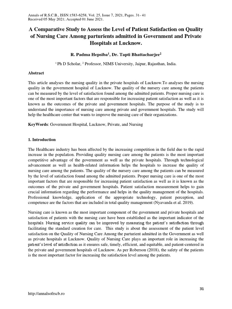 Padma (2021) A Comparative Study To Assess The Level of Patient ...