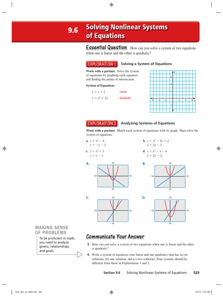 Solving Systems of Nonlinear Equations: Graphing Linear and Quadratic ...