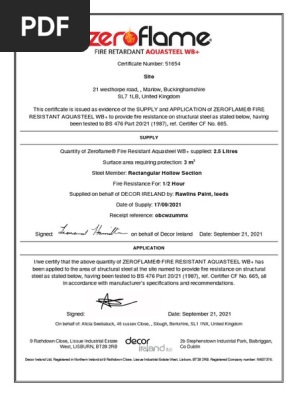 Zeroflame Aquasteel-Certificate-Alicia Seebaluck | PDF | Materials