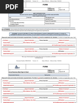 Amryt Business Meal Sign-In Sheet