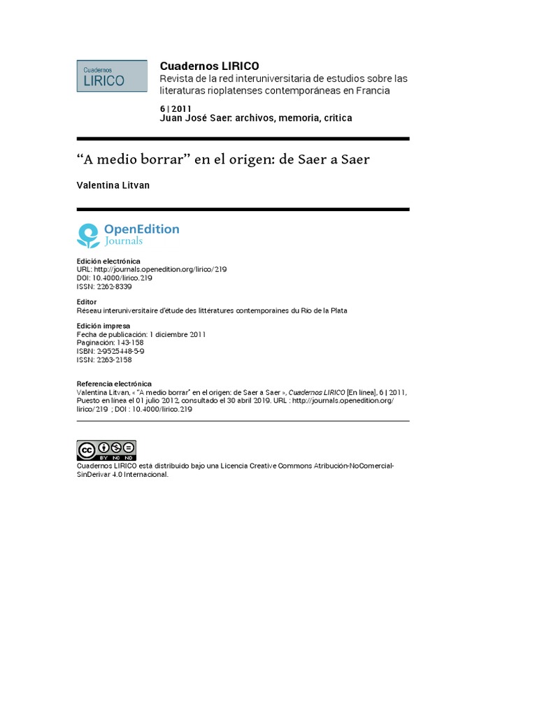 A Medio Borrar en El Origen de Saer A S PDF Cuentos Escritores