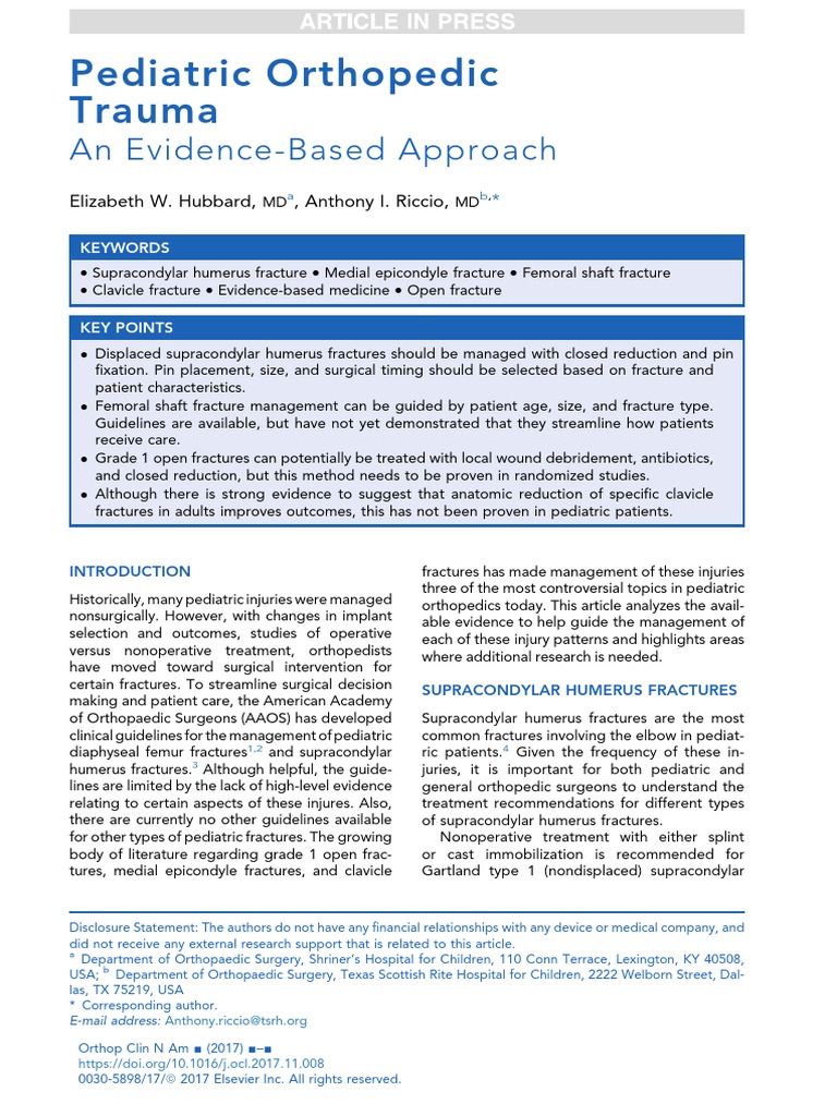 Pediatric Orthopedic Trauma An Evidence-Based Approach | PDF | Elbow ...