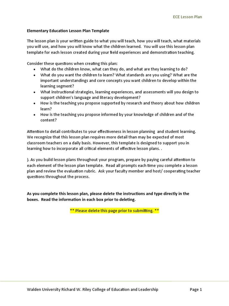 ECE Literacy Lesson Plan Template | PDF | Lesson Plan | Educational ...