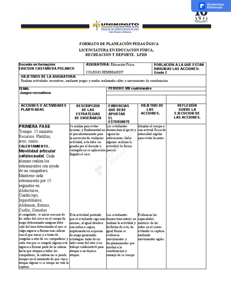 Formatos Plan de Clases | Descargar gratis PDF | Corriendo
