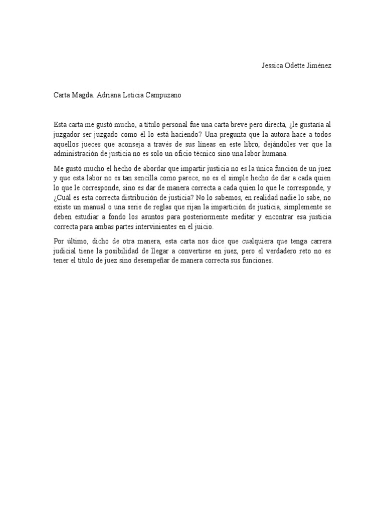 Reseña Carta Magda. Adriana Leticia Campuzano PDF