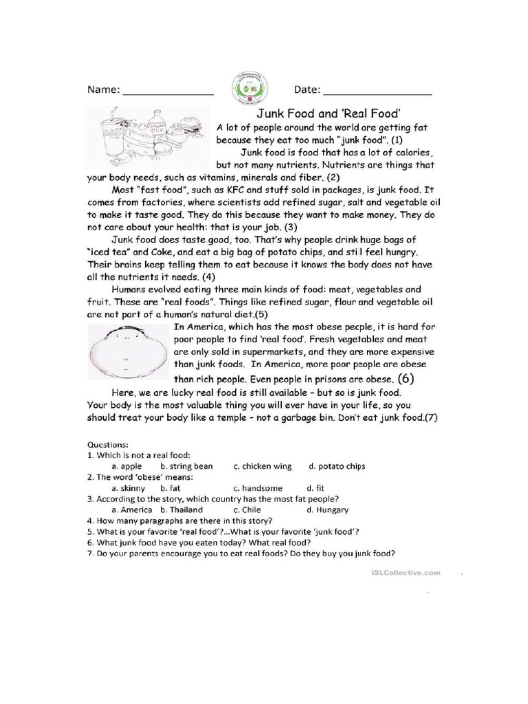 Junk Food Questions PDF