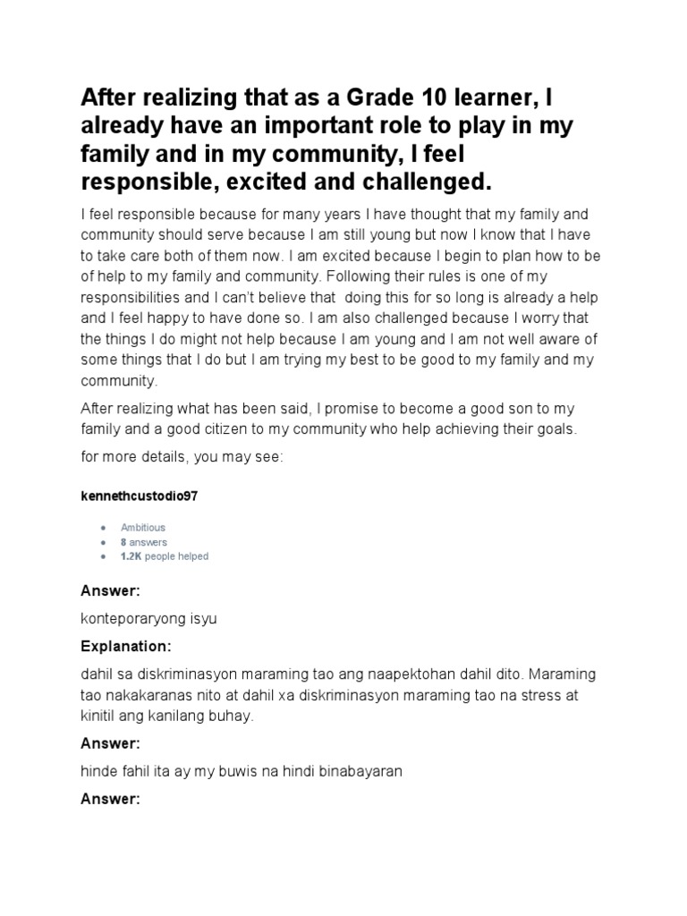 Grade 10: Embracing Responsibility | PDF | Wellness