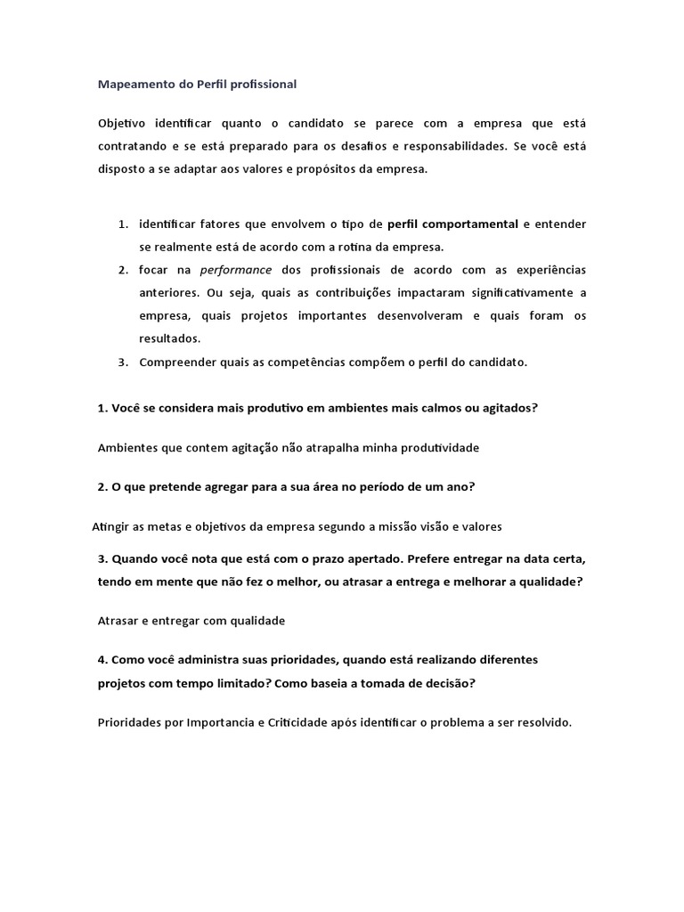 Mapeamento de Perfil Profissional Eficaz | PDF | Tecnologia da Informação
