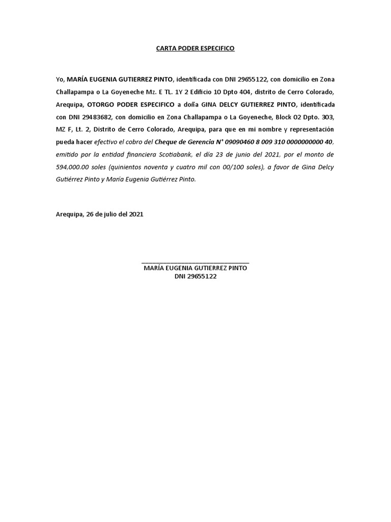 Carta Poder Especifico | PDF