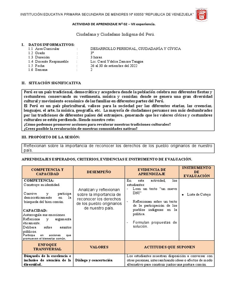 Actividad de Aprendizaje #02 - Vii Unidad - 3º DPCC | PDF | Elecciones ...