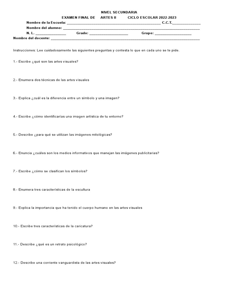 Artes2 Examen | PDF | Crecimiento personal y profesional | Ciencias ...