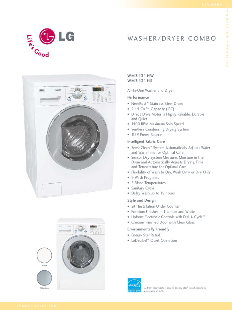 LG Frontal WM3431HW WM34331HS PDF Washing Machine Clothes Dryer