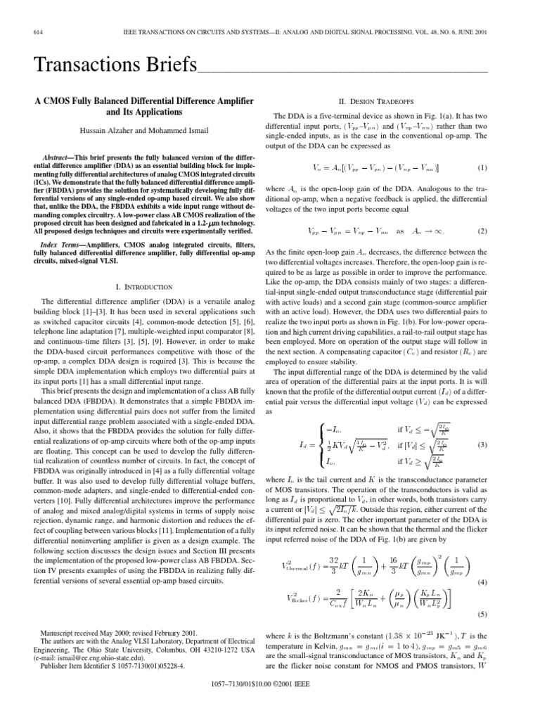 A CMOS Fully Balanced Differential Difference Amplifier and Its
