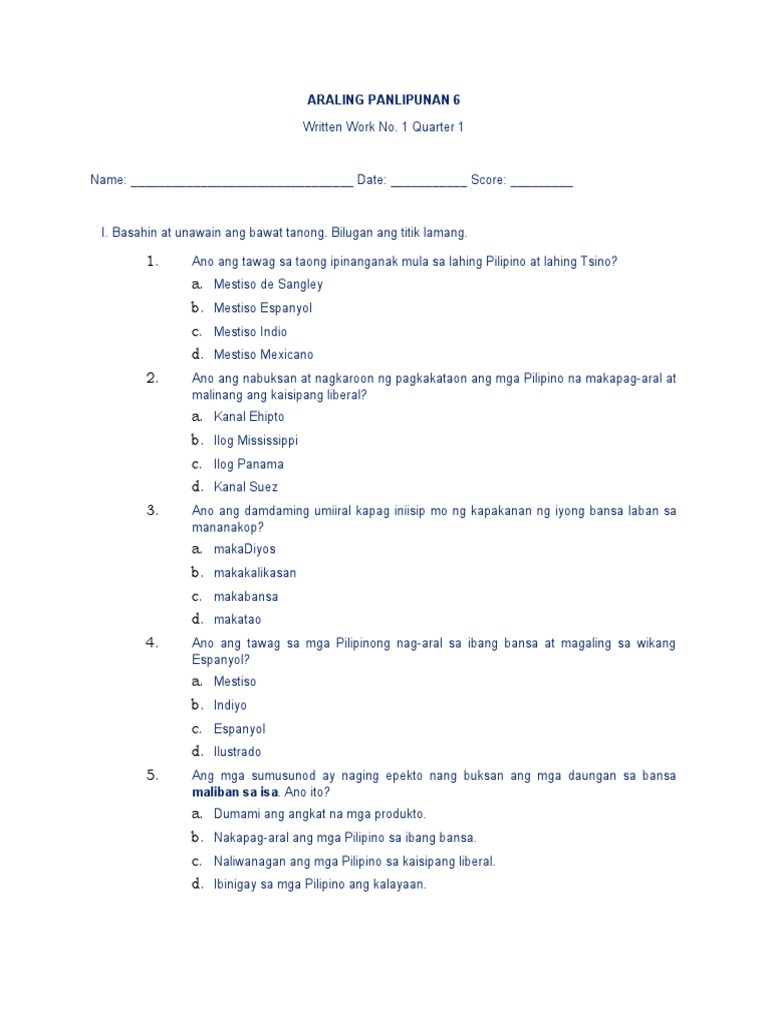Grade 6 Summative Test in AP Modules 1-3 | PDF