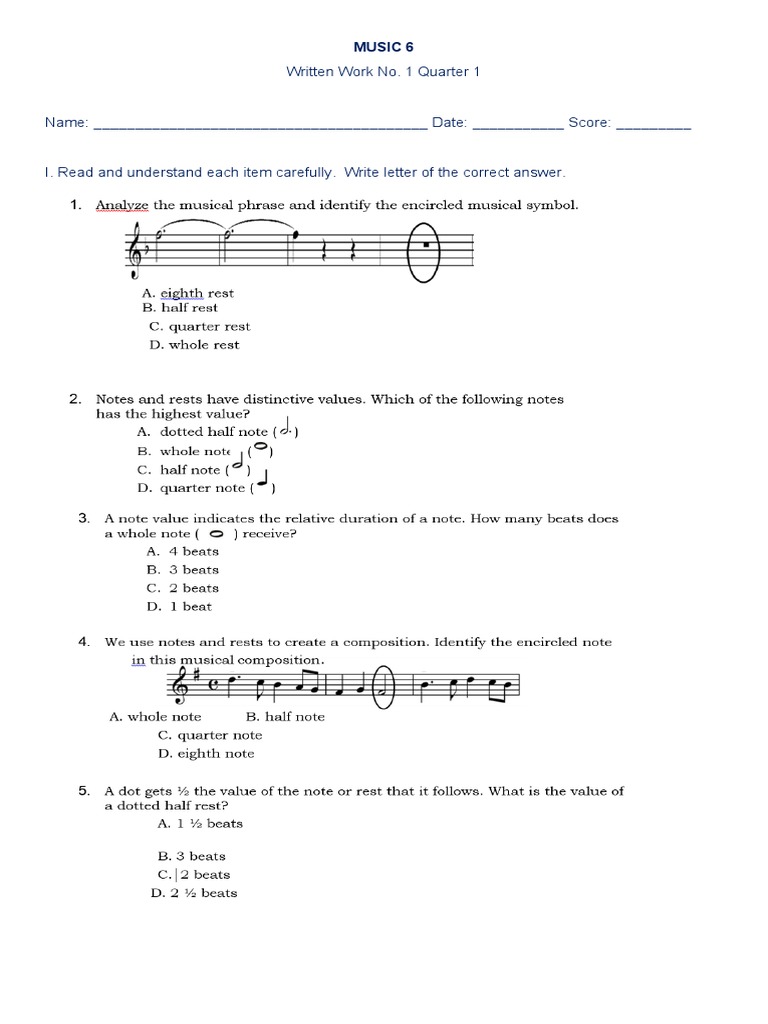 Grade 6 Music Summative Test Q1 | PDF | Language Arts & Discipline