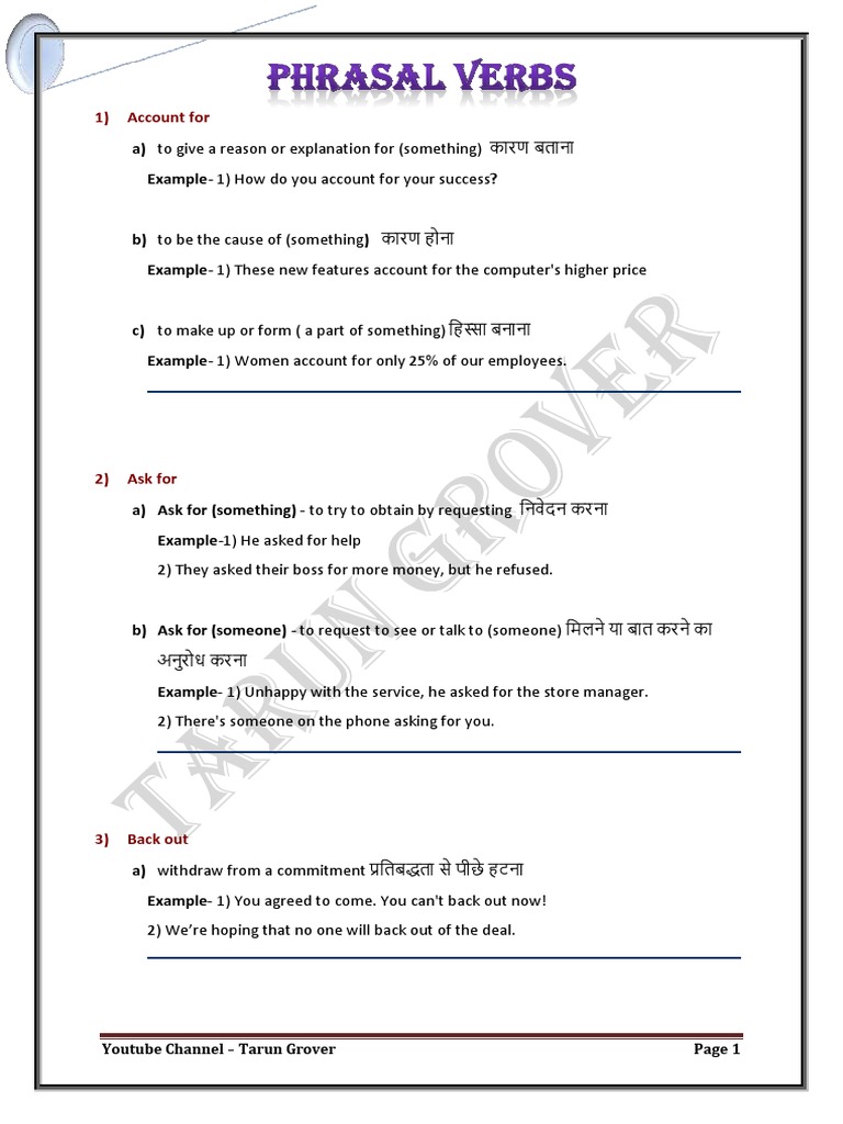 Phrasal Verbs Explained by Tarun Grover | PDF | Layoff