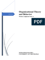 Organizational Theory and Behavior - Written Assignment Unit 4