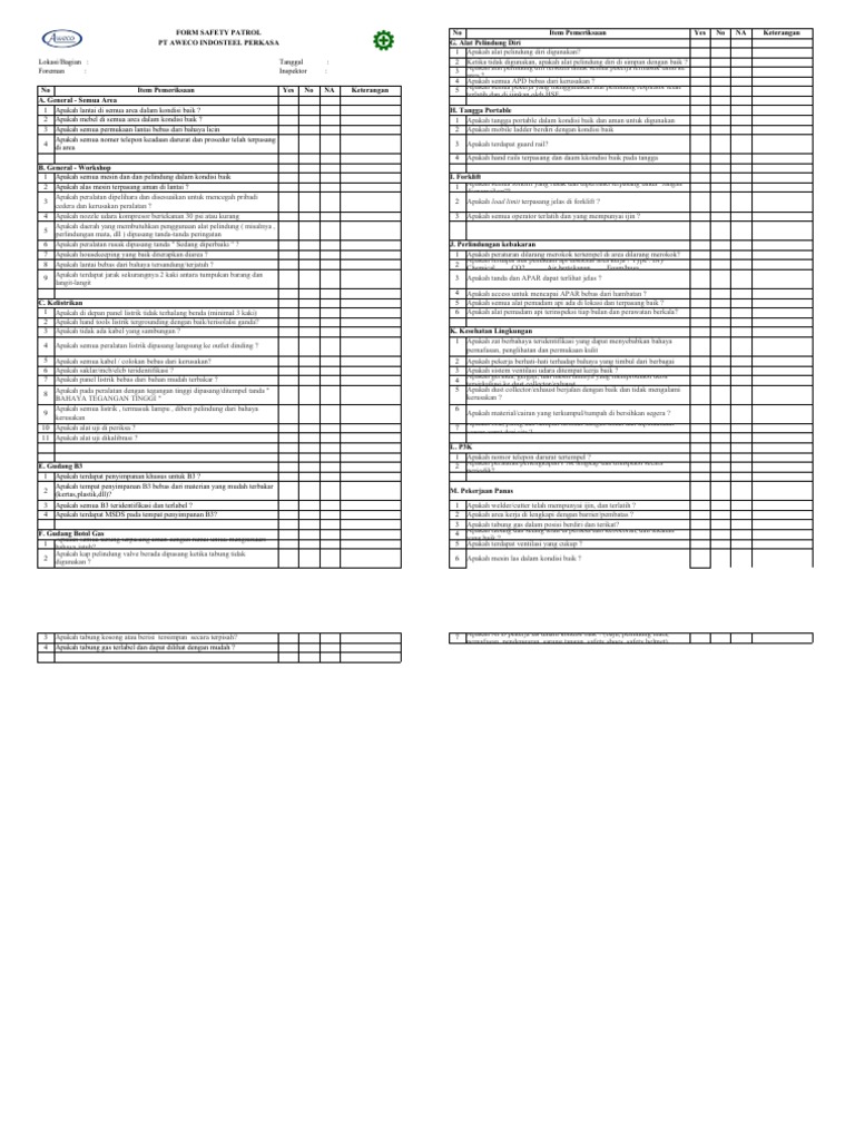 Checklist Patroli Keselamatan Kerja | PDF