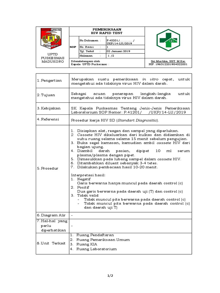 8.1. Sop Pemeriksaan Hiv Rapid Test | PDF