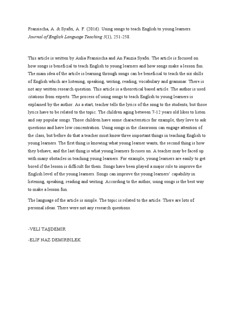 Using Songs To Teach English To Young Learners PDF