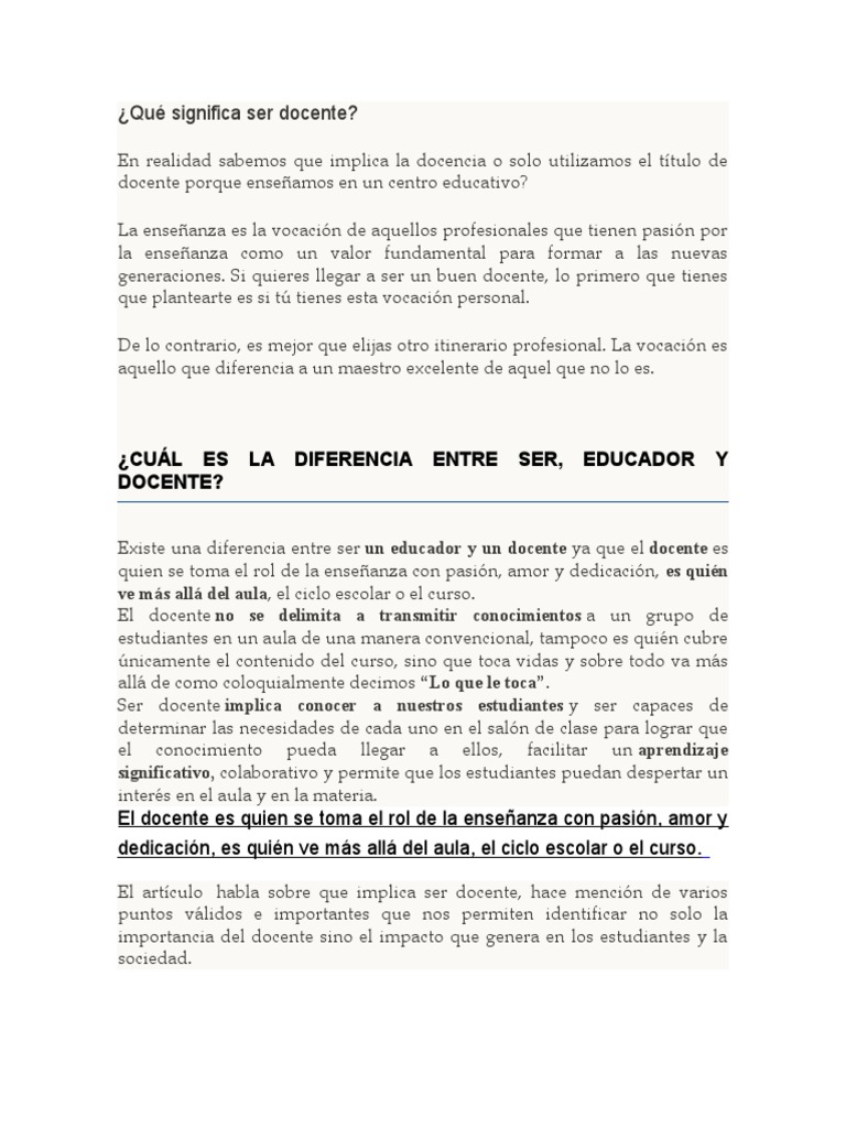 Qué Significa Ser Docente | PDF | Método de enseñanza | Salón de clases