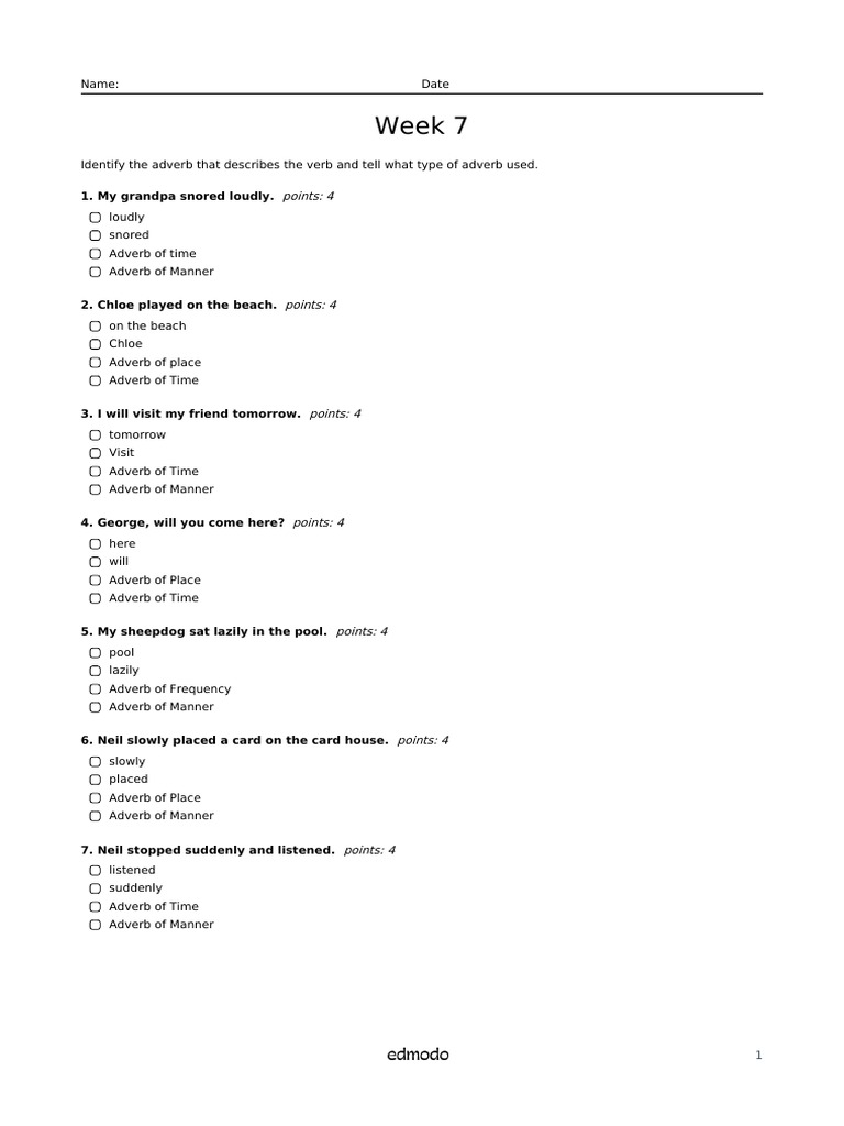 Adverb Identification Worksheet | PDF | Language Arts & Discipline