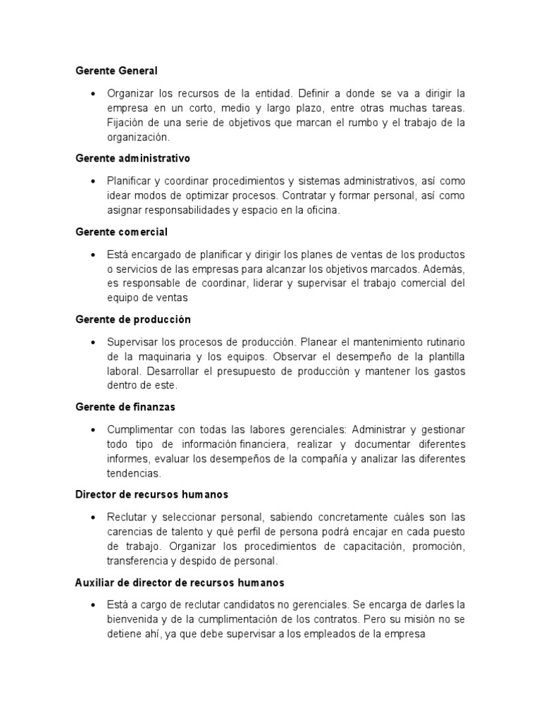 Funciones de Un Gerente General | PDF | Gestión de recursos humanos