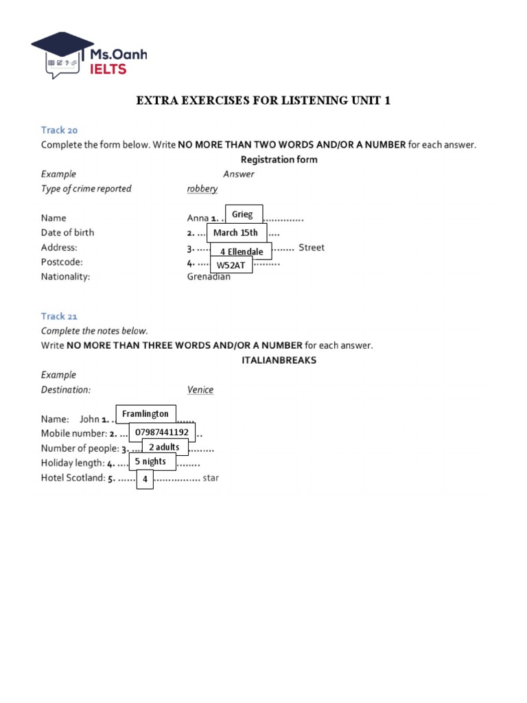 Listening Unit 1 Extra Exercises | PDF