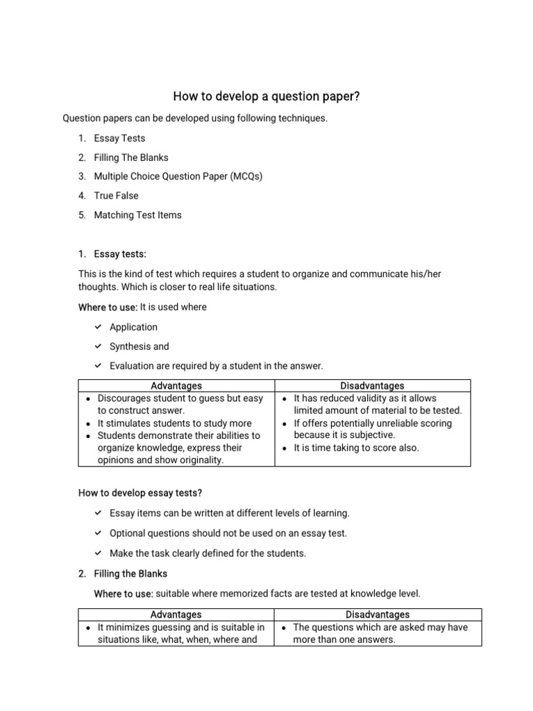 How To Develop A Question Paper PDF