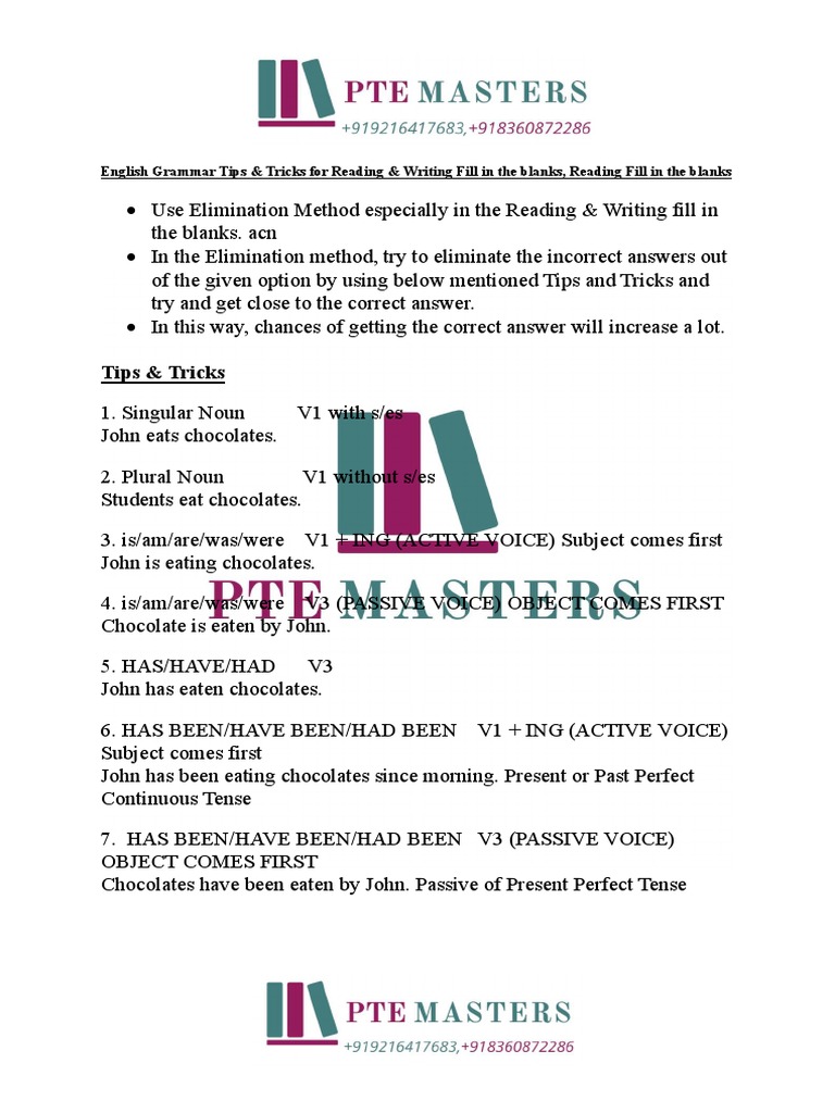 Reading Fill In The Blanks Pte Tips