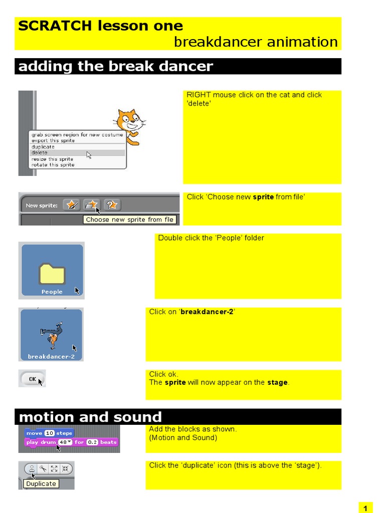 Scratch Lesson 1 Breakdancer PDF Scratch (Programming Language