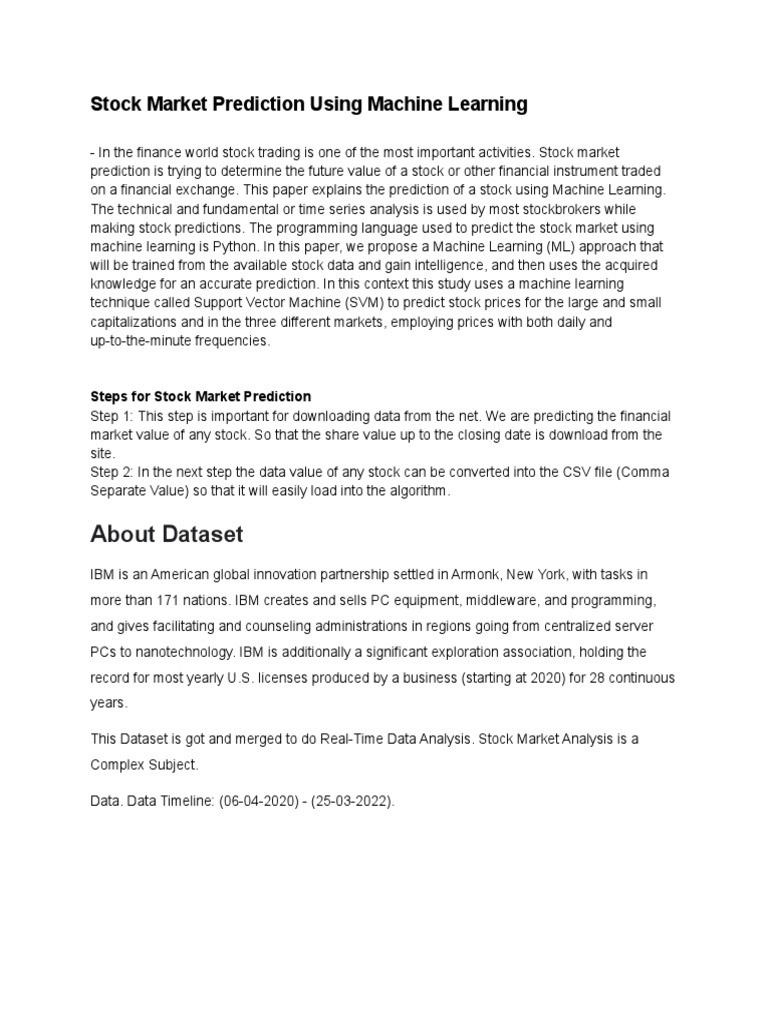 Stock Market Prediction Using Machine Learning | Download Free PDF ...
