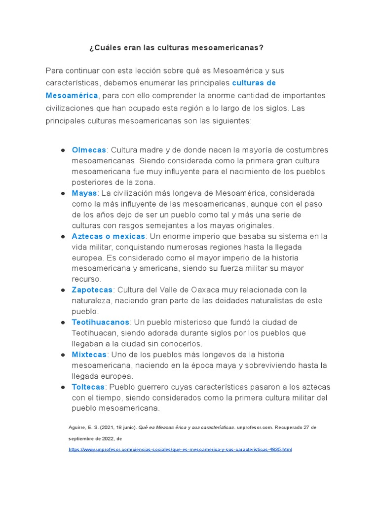 Las Principales Culturas De Mesoamérica Pdf