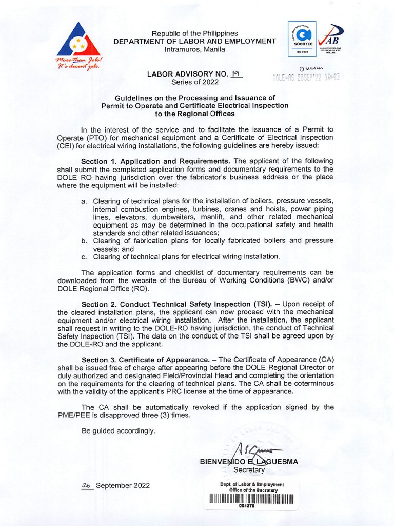 Labor Advisory No. 19 22 Guidelines On The Processing and Issuance of ...