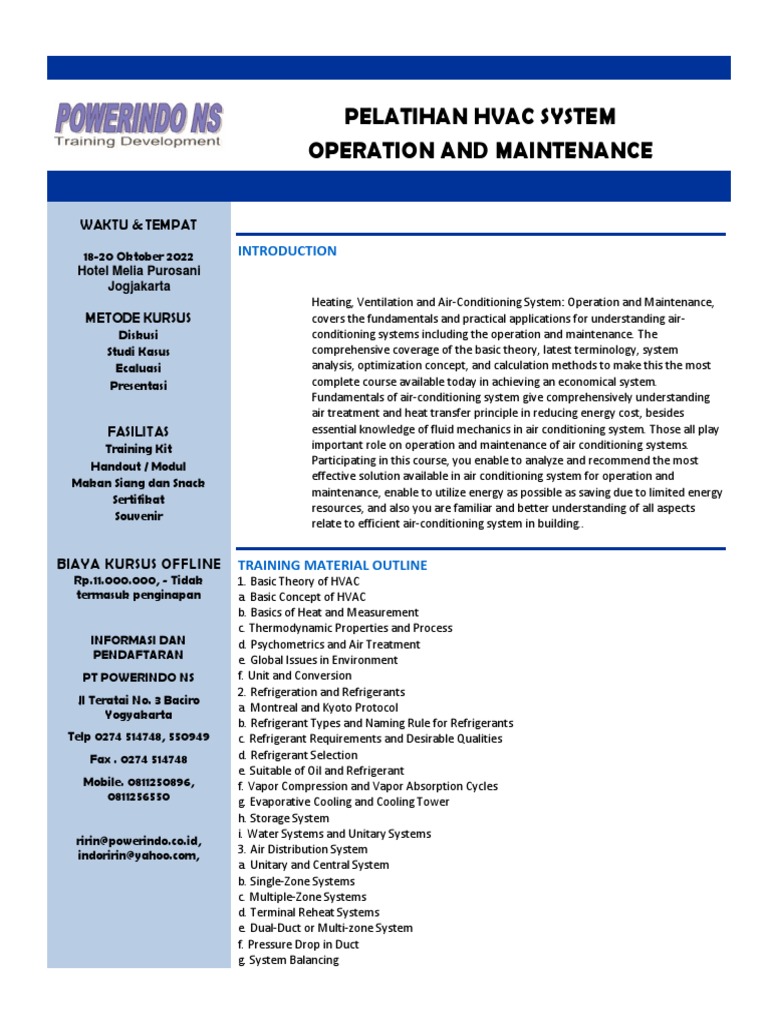 HVAC SYSTEM Operation and Maintenance PDF Refrigeration Air