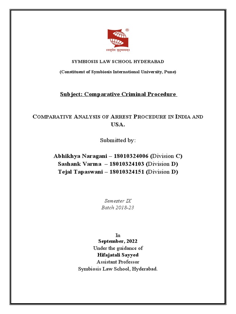 Comparative CRPC - Arrest Procedure in India and USA | PDF | Arrest ...