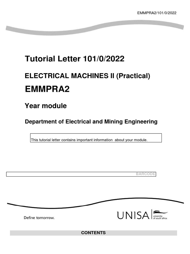 Tutorial Letter 1010202 2 ELECTRICAL MACHINES II (Practical) EMMPRA2 ...