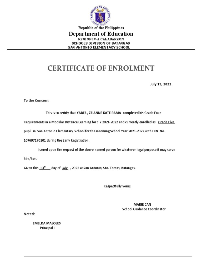 certificate of enrolment | PDF