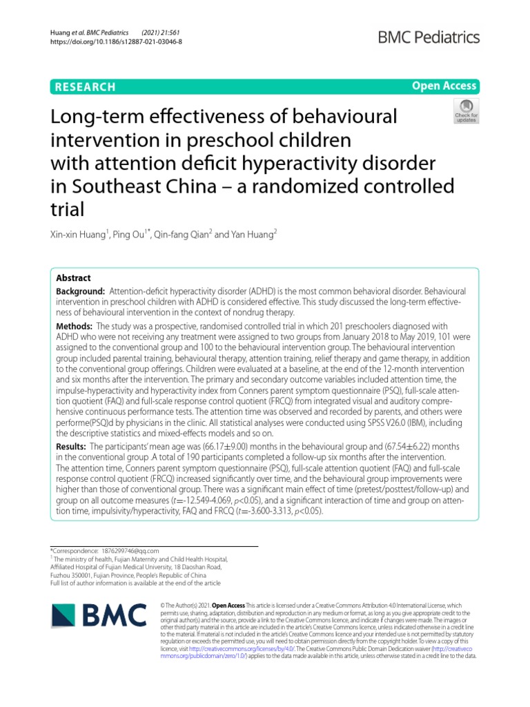 Behavioural Intervention in Children With ADHD | PDF | Attention ...