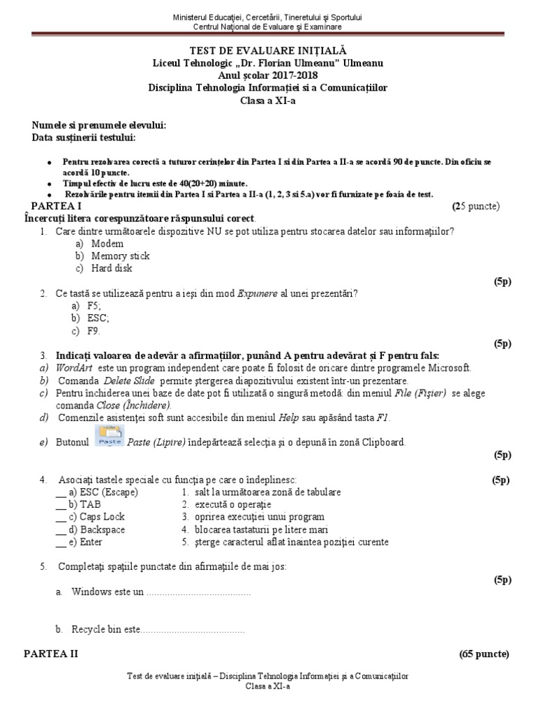 Test Init Oficial CL 11 TIC | PDF