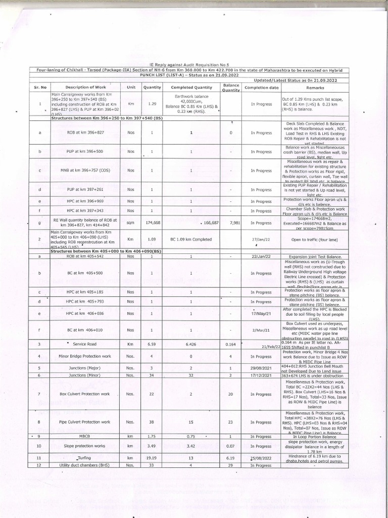 Status of Punch List Items PDF