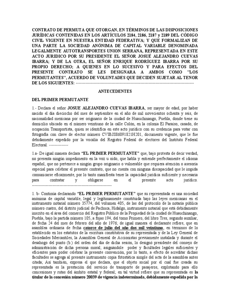 Contrato de Permuta entre Transportistas | PDF | Sociedad de ...