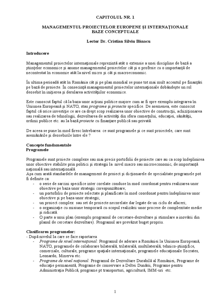 Managementul Proiectelor Internationale | PDF