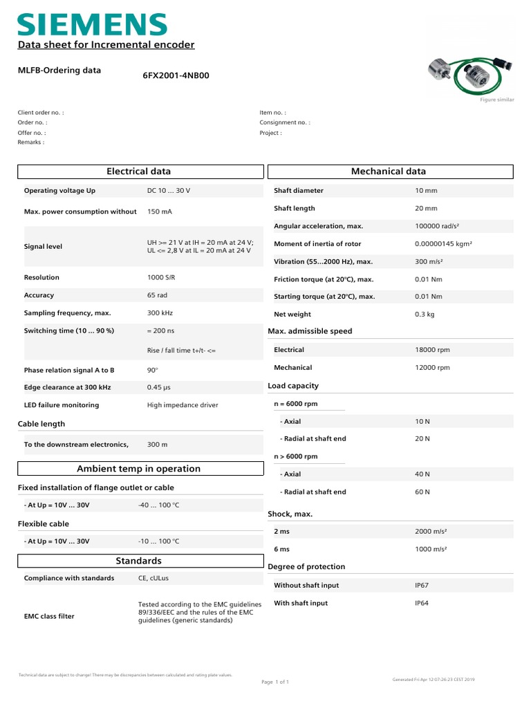 Incremental Encoder Data Sheet | PDF | Electromagnetic Compatibility ...