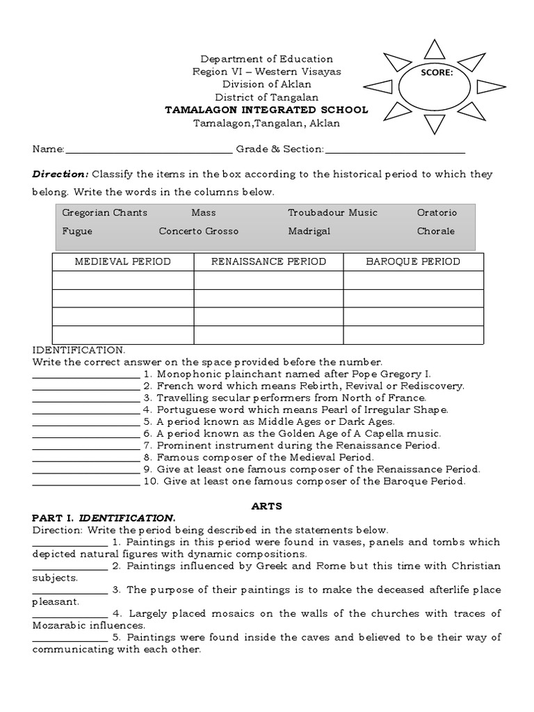 Music AND Arts Quiz 1st Quarter | PDF | Sculpture | Ancient Egypt