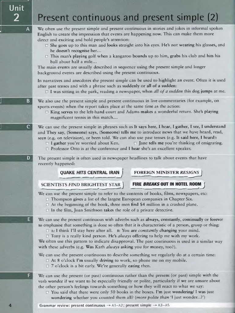 Present Continuous and Present Simple Advanced Grammar in Use | PDF ...